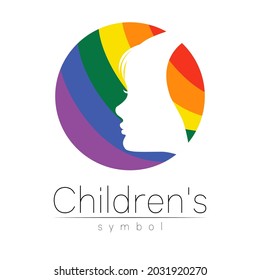 Children Vectot Logo Care Sign or Symbol. Silhouette profile human head. Concept logo for people, children, autism, kids, therapy, clinic, education. Template symbol modern design isolated on white
