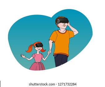 Children with virtual reality glasses. Vector illustration.