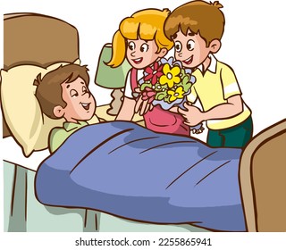 children visiting sick friends cartoon vector