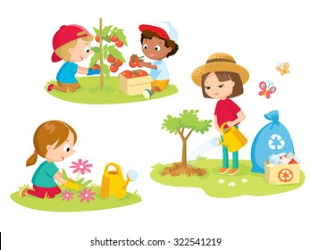 children volunteering  in the farm garden