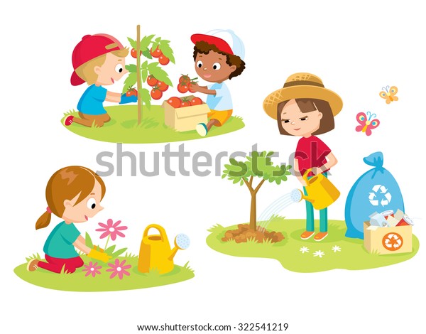 Children Volunteering Farm Garden Stock Vector (Royalty Free) 322541219