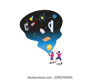 Children with VR Headset, Metaverse education isometric 3d vector illustration concept