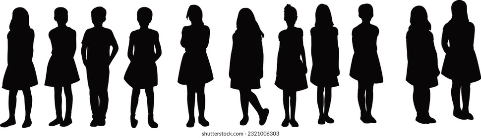 children waiting in line, silhouette vector