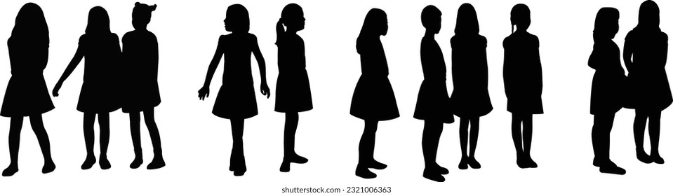 children waiting in line, silhouette vector