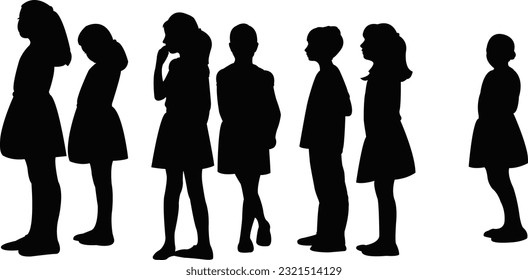 children waiting in line, silhouette vector