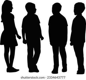 children waiting in line, silhouette vector