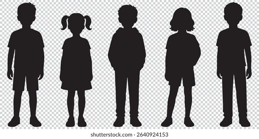 children waiting in line, silhouette vector EPS 10