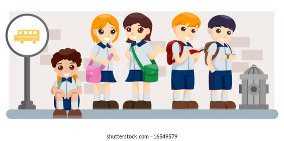 Children waiting for School Bus - Vector
