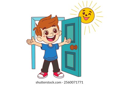 Children wake up early, clipart cartoon.