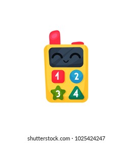 Children Walkie-talkie Or Cell Phone With Colorful Buttons And Numbers. Concept Of Kids Toy. Colorful Portable Radio. Cartoon Flat Vector Icon