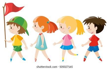 並んで歩く子どものイラスト のベクター画像素材 ロイヤリティフリー Shutterstock