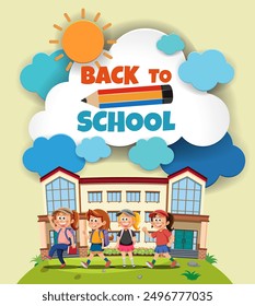 Children walking to school with backpacks