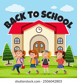 Children walking to school with backpacks