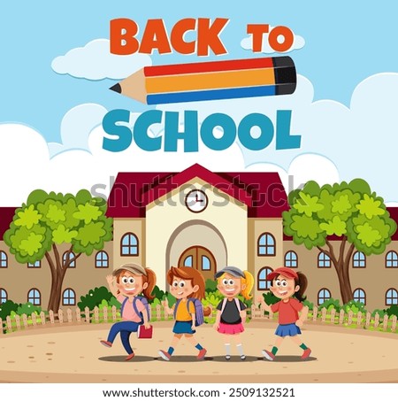 Children walking to school with backpacks
