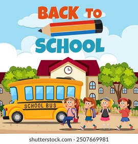 Children walking to school from the bus