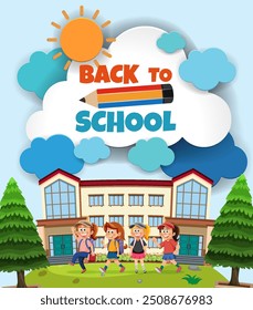Children walking to school under sunny sky