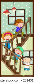 Children walking up the stairs