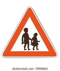 Children warning sign in red white color which is also as vector file available. Colors and size can be changed.