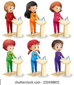 Children washing hands before going to bed
