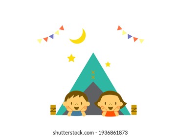 children watching stars from tent, camping