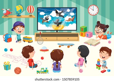 Children Watching Television In A Room