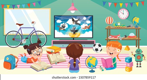 Children Watching Television In A Room