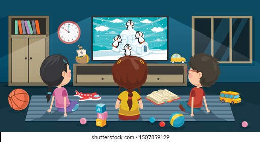 Children Watching Television In A Room