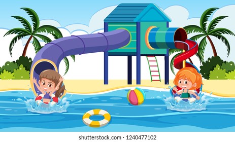 Children Water Park Illustration Stock Vector (Royalty Free) 1240477102 ...