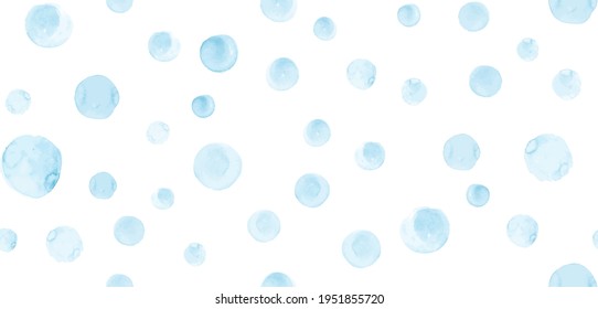 Children Watercolor Rounds Pattern. Grunge Circles Illustration. Kids Geometric Dots Texture. Blue Seamless Watercolor Rounds Pattern. Ink Polka Doodle. Vector Watercolor Rounds Pattern.