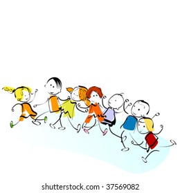children, watercolor style painting