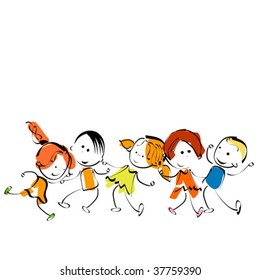children, watercolor style painting