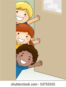Children Waving - Vector