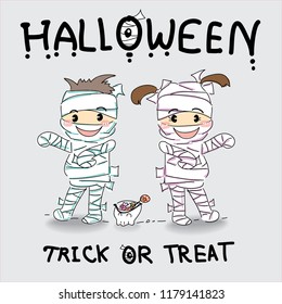 the children wear mummy dress. Halloween,ghost,trick or treat.