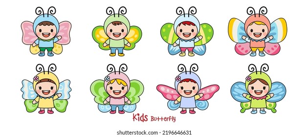 Children wearing butterfly, Filled Clipart