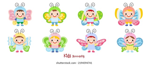 Children wearing butterfly, Flat Clipart