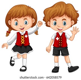 Children wearing clothes with Switzerland flag illustration