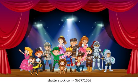 Children wearing costume on stage illustration