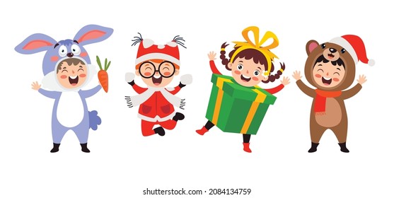 Children Wearing Costumes In Christmas Theme