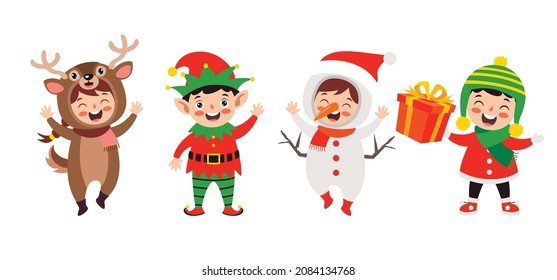 Children Wearing Costumes In Christmas Theme