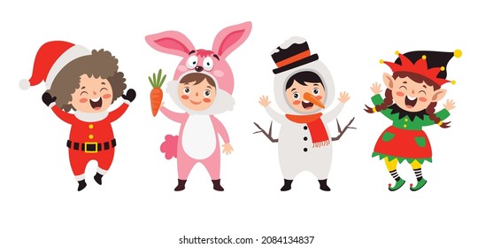 Children Wearing Costumes In Christmas Theme