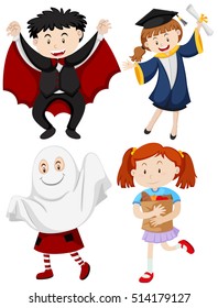 Children wearing different costumes illustration