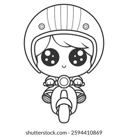 Children wearing helmets and riding scooters, for coloring