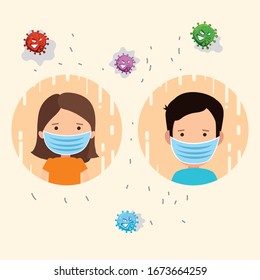 children are wearing masker to avoid breathing smoke done by forest fire vector illustration design. Life and healthy element. Can be used for web. Suitable for infographic