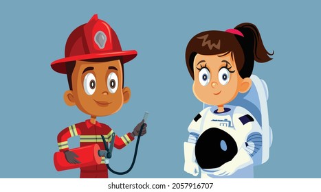 Children Wearing Professional Costumes Aspiring for the Future Vector Cartoon . Funny kids aspiring having goals for their future careers
