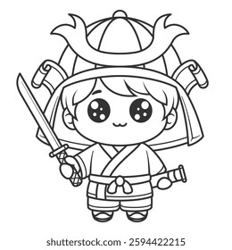 Children wearing samurai clothes, for coloring