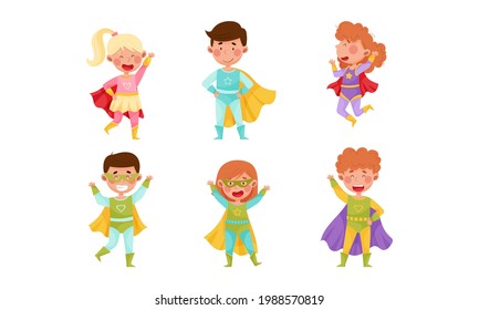 Children Wearing Superhero Costume Pretending Have Stock Vector ...