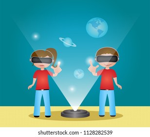 Children wearing virtual reality headsets and touching hologram - Powered by Shutterstock - Get 15% off with code: PIKWIZARD15