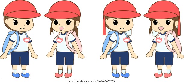  Los niños que van de excursión en ropa de gimnasio