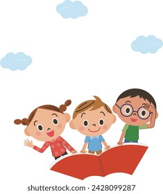 Los niños que aman los libros están volando sobre los libros