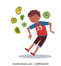 children who are sneezing and being surrounded by germs and viruses
